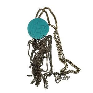 Beautiful Necklace Gold Tone Brassy Crackled Faux Turquoise 1980's